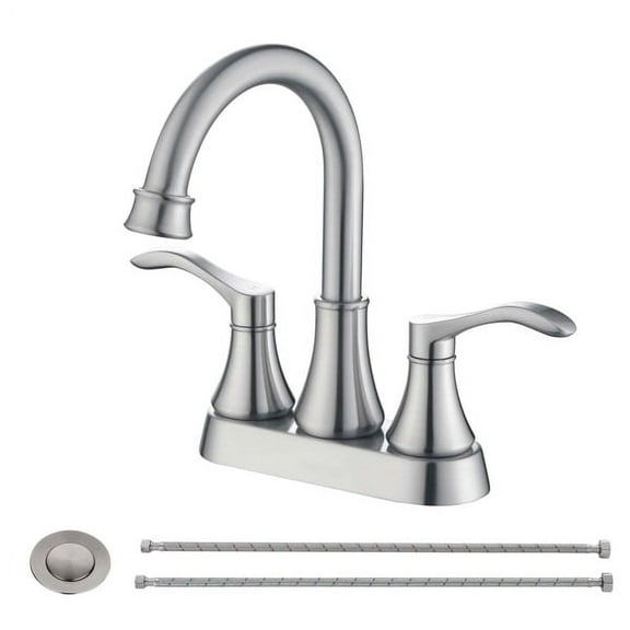 KEINXS 2-Piece Bathroom Sink Faucet, 3 Hole Brushed Nickel Center Set RV Bathroom Faucet with Stainless Steel Pop-Up Drain