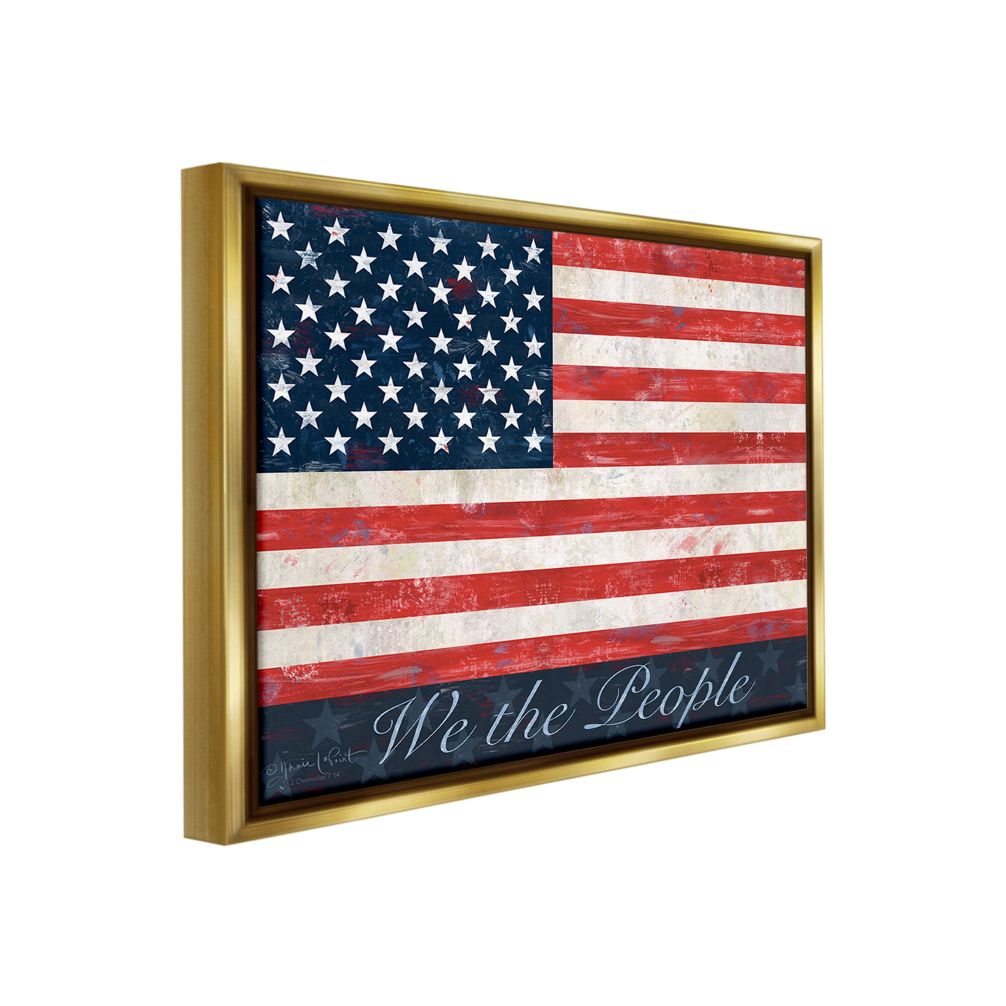 Stupell Industries We The People Flag Typography Painting Gold Floater Framed Canvas Art Print Wall Art, 21 x 17