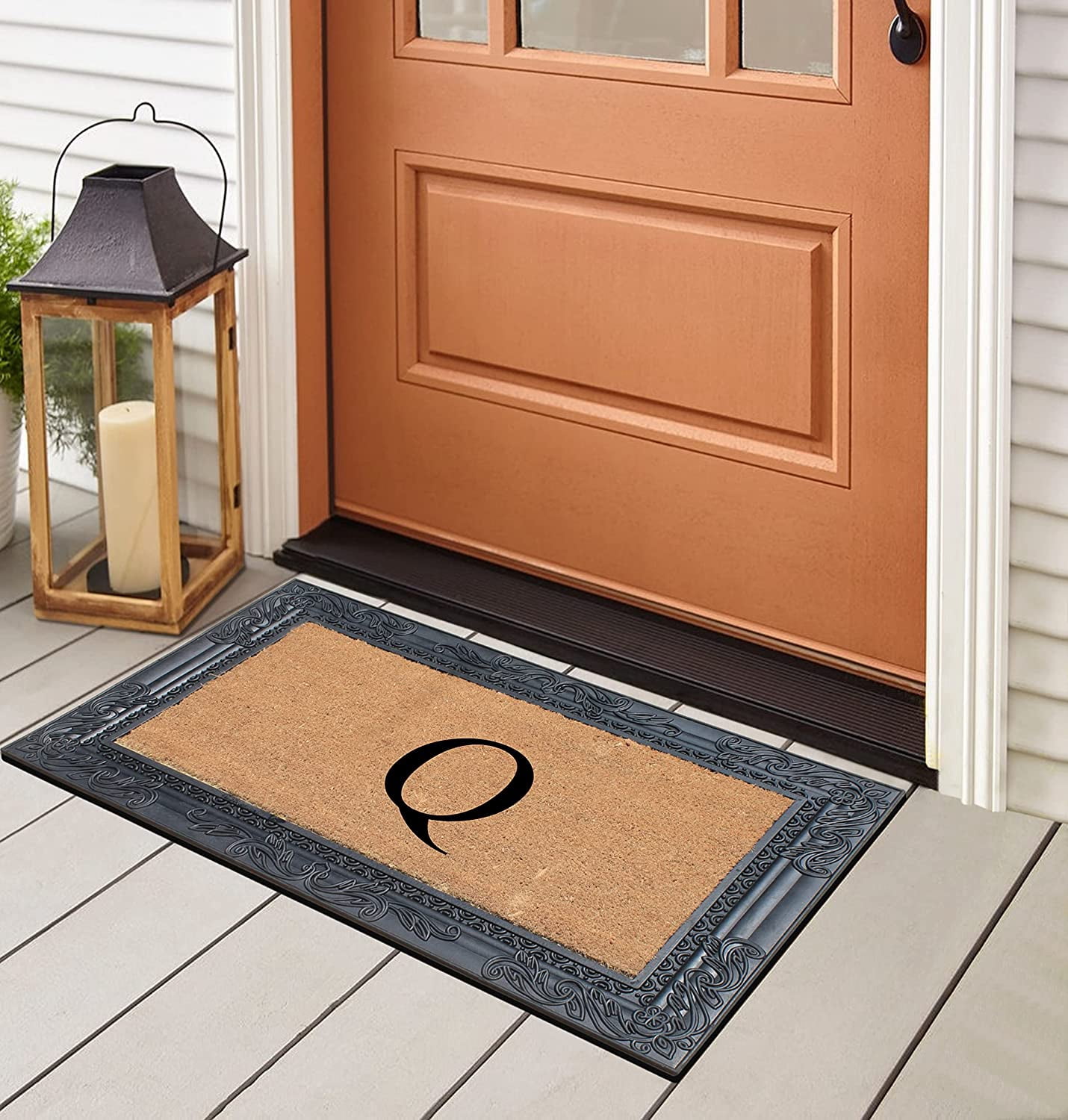 A1HC Natural Rubber & Coir 24x36 Monogrammed Doormat For Front Door, Anti-Shed Treated Durable Doormat for Outdoor Entrance, Heavy Duty, Low Profile, Easy to Clean, Long Lasting Front Porch Entry Rug