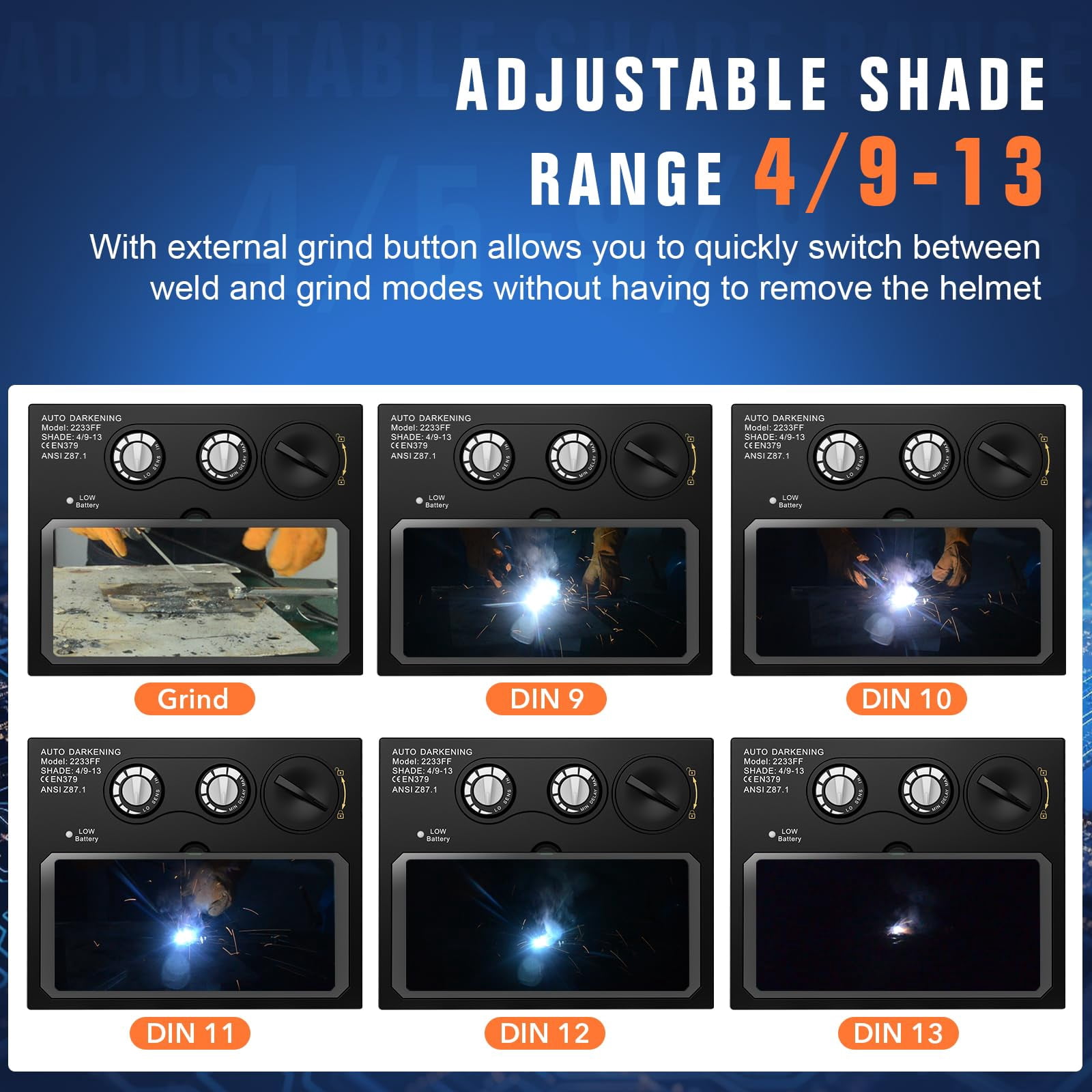 Welding Lens - Solar Auto Darkening Welding Helmet Lens True Color Technology with 2 Arc Sensor Ajustable Shade Range 4/9-13 Automatic LCD Lens Dimming Shade Filter 4.33x3.54in Auto Welding Lens
