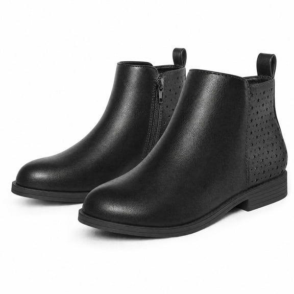 Rexoro Girls Ankle Boots Star Perforated Round Toe Low Heel Short Booties with Side Zipper for Toddler Little Kid Big Kid School Daily Wear