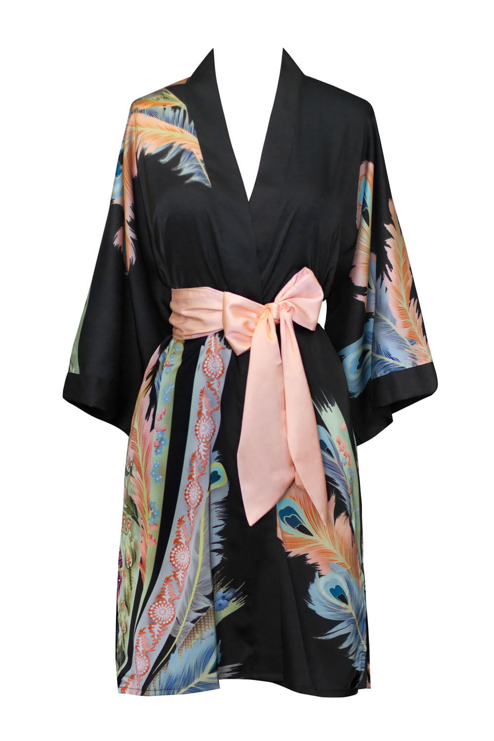Watercolor Floral Womens Charmeuse Kimono Robe Long 