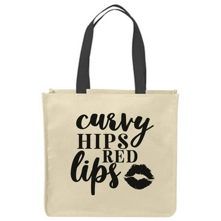 

Canvas Tote Bags Curvy Hips Red Lips Plus Size Beauty Kiss Smooch Curves Reusable Shopping Funny Gift Bags