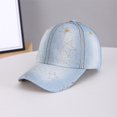 thumbnail image 2 of Ljudmp Womens Mens Vintage Washed Denim Rhinestone Baseball Cap Distressed Frayed Brim Bling Crystal Studded Cowboy Hat Adjustable Sun Hat Light Blue Pattern B, 2 of 5