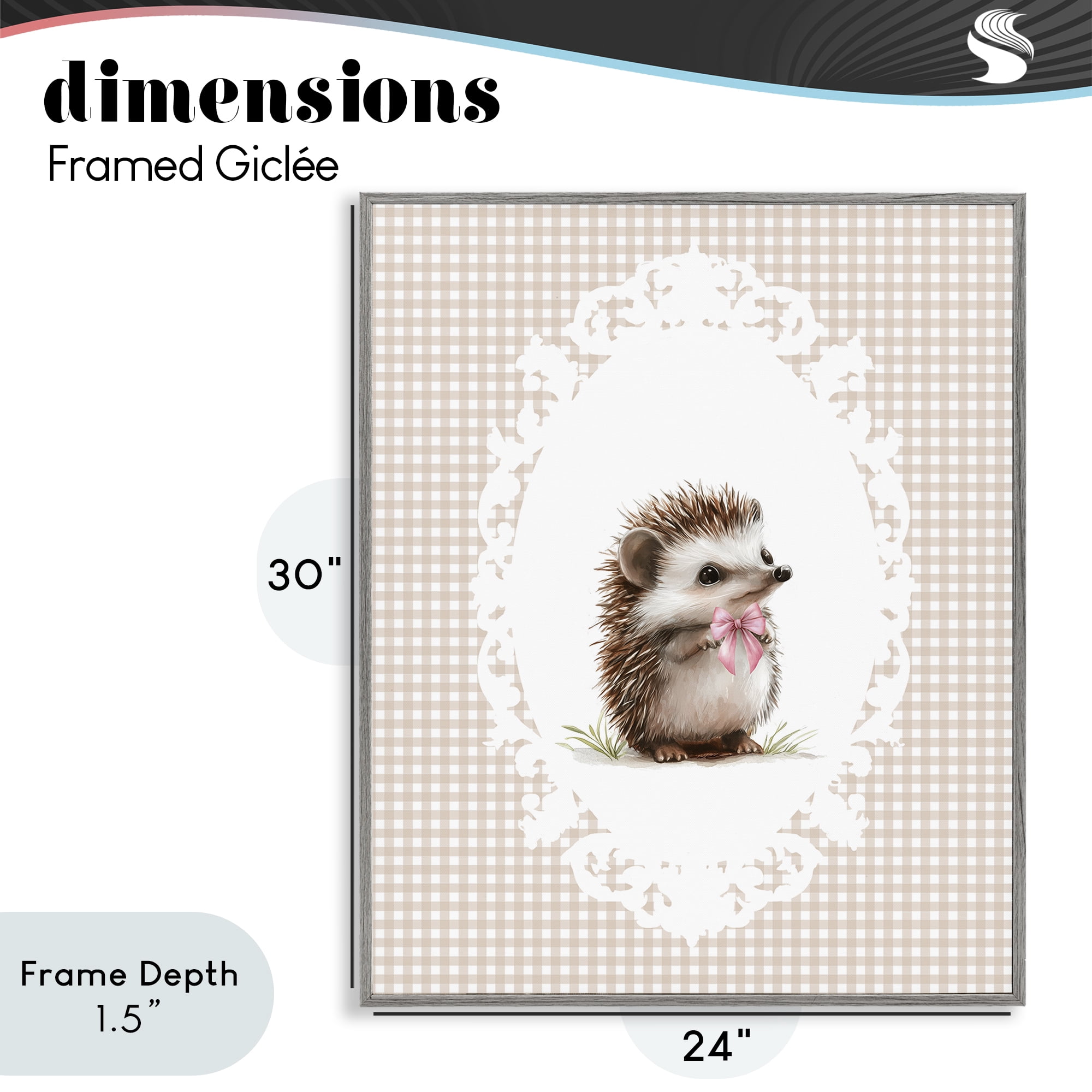 Stupell Industries Vintage Bow Hedgehog on Gingham Gray Framed Giclee Art, design by Christine Simpson Art