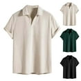 thumbnail image 1 of Sentmoon Tenues d'Été pour Hommes Grande Taille Coupe Ample Col Rabattu Manches Courtes Blouse de Plage Extensible Hauts de Couleur Unie Agréable pour la Randonnée et le Camping Beige P, 1 of 5