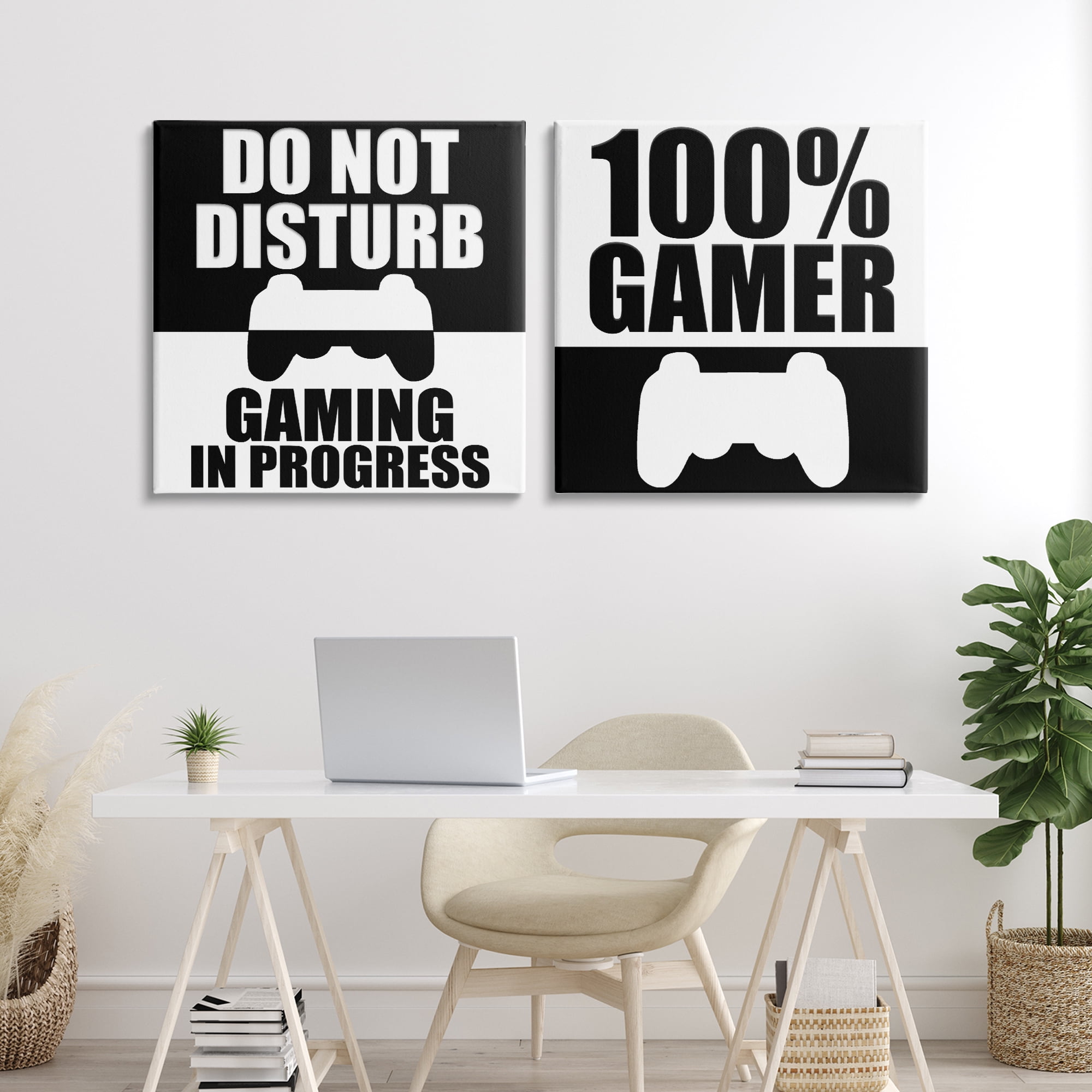 Competitive Gamer Black & White 2 Piece Canvas Wall Art Set, design by Kim Allen