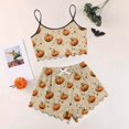 thumbnail image 2 of WTOBBY Women's Retro Floral Print Halloween Pajama Set Sleeveless Adjustable Strap Vest & Elastic Waist Shorts Two-Piece Comfy Sleepwear Lounge Home Wear,Beige L, 2 of 5