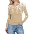 thumbnail image 2 of Uootdi Floral Printed Long Sleeve Shirts for Women Crew Neck Casual Slim Fit Basic T-Shirts Colorblock Lightweight Thermal Tops Gift, 2 of 6
