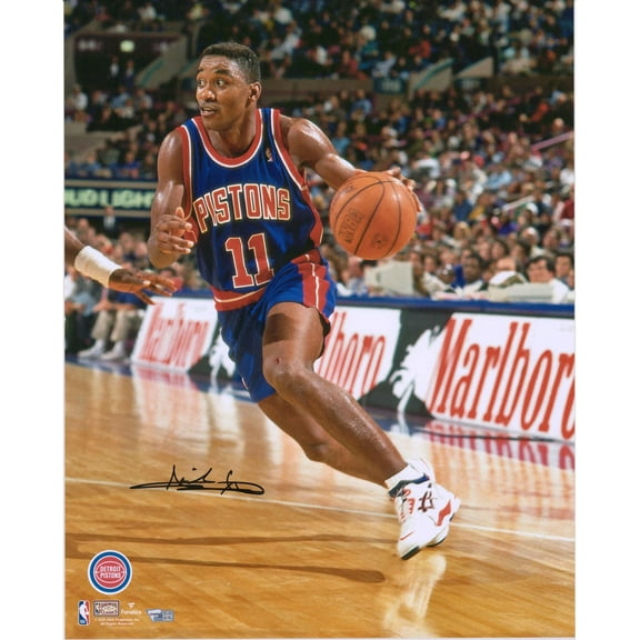 Isiah Thomas Detroit Pistons Autographed 16" x 20" Driving in Blue Jersey Photograph - Fanatics Authentic Certified