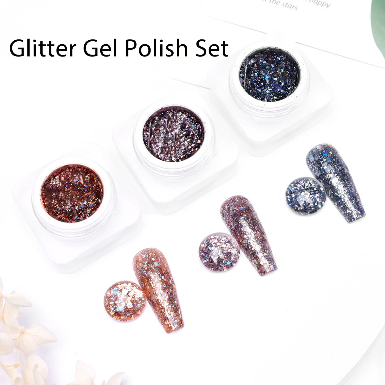 BIMZUC Nail Polish Glue Set 8 Colors Glitter Sparkling Sequins Nail Art Gel Paint Kit for Nail Salon, Long-Lasting UV LED Curing Required, DIY Home Manicure Decoration (4.72 inches / 12 cm)