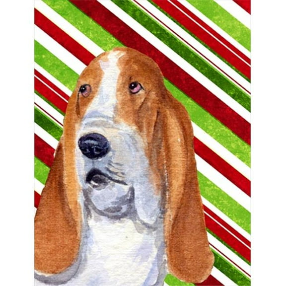 11 x 15 In. Basset Hound Candy Cane Holiday Christmas Flag, Garden Size