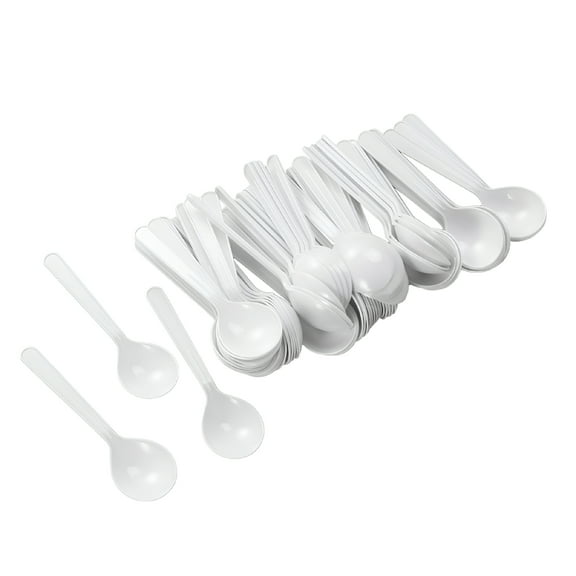 LAMIRO Plastic Spoons Round Head Design Soup Spoon Disposable Cutlery Party Spoons (White)