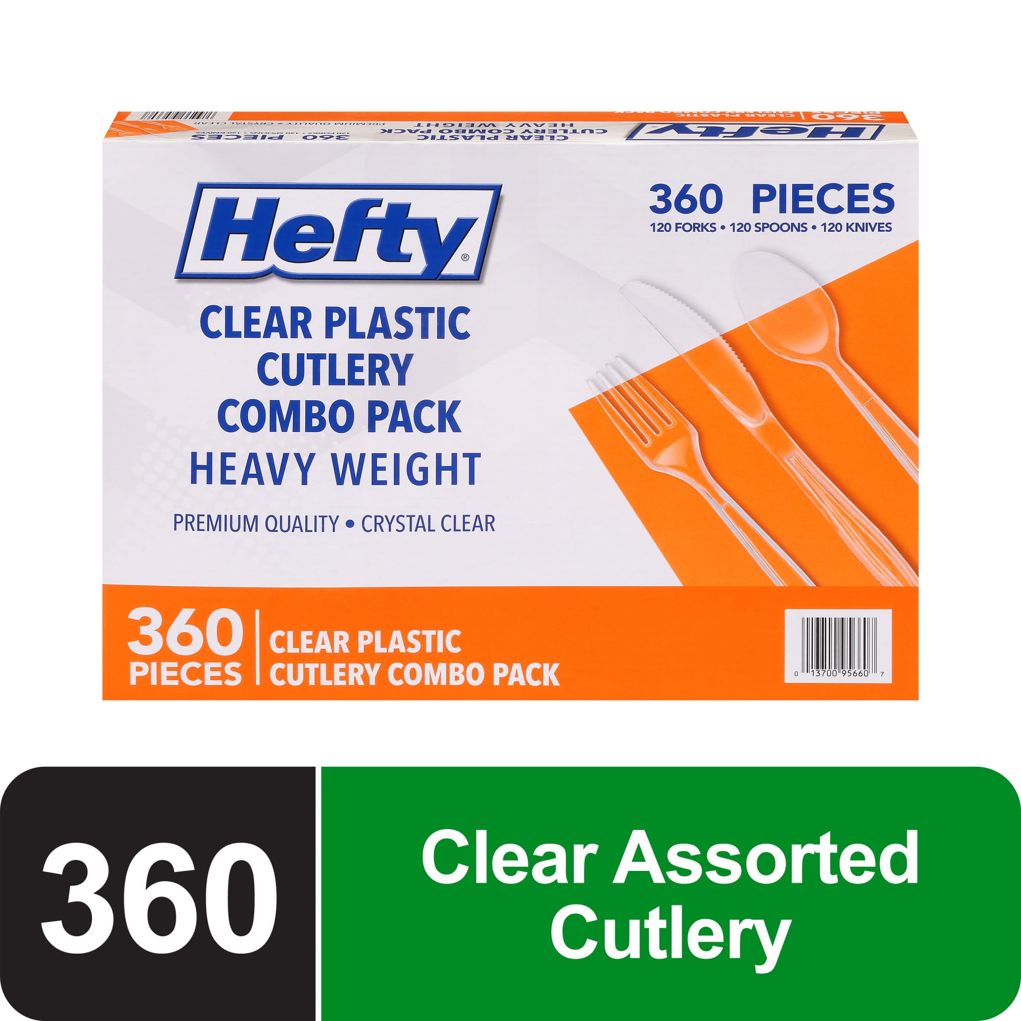 Hefty Heavy Duty Clear Plastic Assorted Cutlery, Bulk Plastic Utensils, 360 Total Count