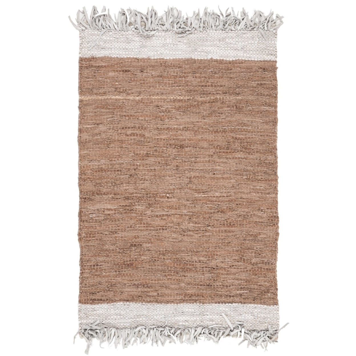 SAFAVIEH Vintage Leather Horatio Braided Fringe Border Area Rug, Light Grey/Brown, 3' x 5'