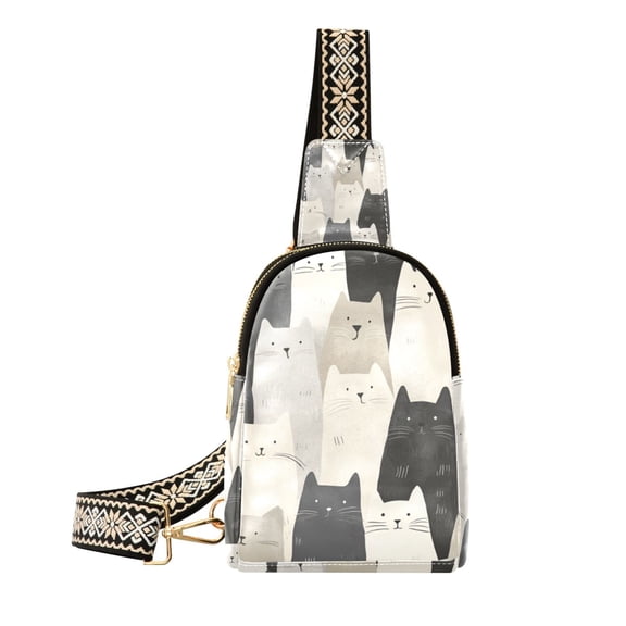 FORMRS Womens Crossbody Sling Bag Travel Daypack Shoulder Chest Backpack, White Cute Cats