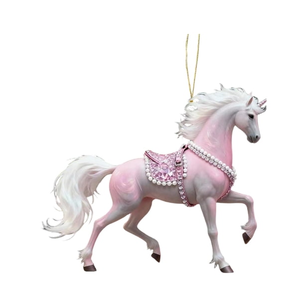 Colgante de caballo 2D acrílico realista, adorno navideño con lazo para colgar, ideal para amantes de la equitación.