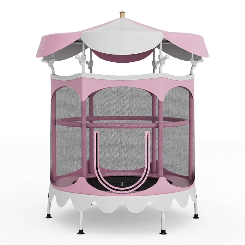 Spaco 64" Kids Trampoline with Detachable Canopy and Safety Enclosure Net-Pink, Bounce Trampoline for Outdoor as Garden, Park