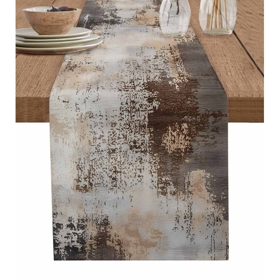 Table Runner Ombre Brown Grey Painting Table Decoration for Kitchen Dinning Abstract Art Table Decoration for Indoor Outdoor Party Wedding Decor 13x72inch