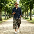 thumbnail image 2 of JoveMarine Men's Camo Drawstring Cargo Shorts - Plaid Work Shorts with Pockets, Knee-Length Loose Fit for Outdoor Daily,Army Green L, 2 of 6
