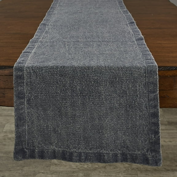 Split P Blue Washed Linen Solid Table Runner 60'' L