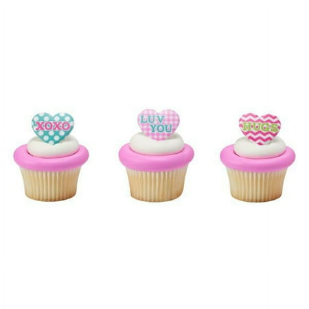 Pattern Hearts Cupcake Rings 12ct