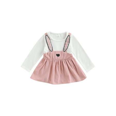

Bebiullo Toddler Baby Girls Easter Dress with Cartoon Bunny Ears Pleated Decoration Color Matching Princess Party Dress Pink 3-4 Years