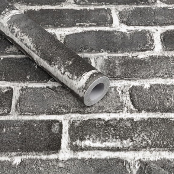 UMIGGEE Dark Grey Brick Wallpaper 17.3-in x 118-in Textured Wallpaper Self Adhesive Wallpaper Industrial Style Wall Paper Removable Home Decorative DIY Wall Covering Old Furniture Renovation