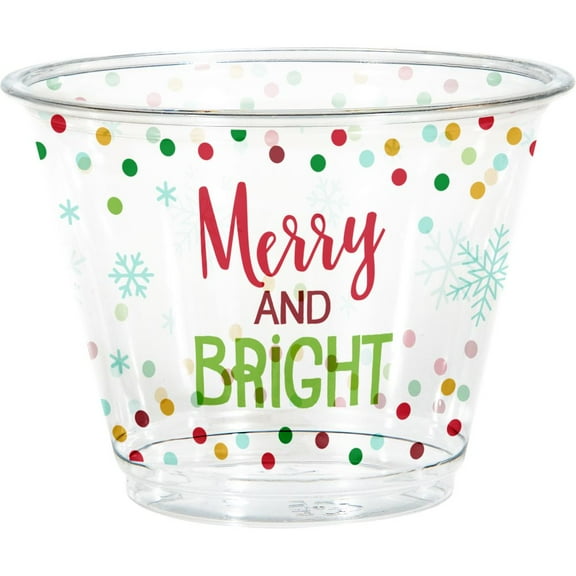 Christmas Merry And Bright 9 oz. Plastic Cocktail Squat Glasses 8 Count