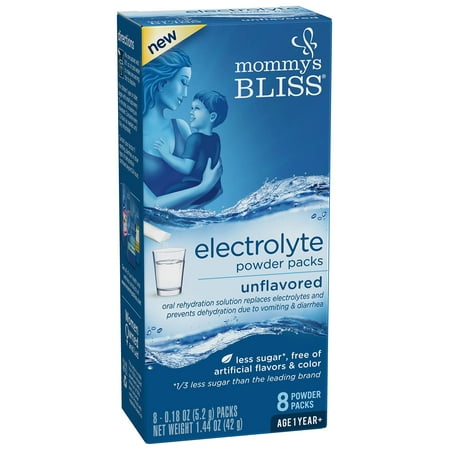 Mommy's Bliss Electrolyte Powder Pack, Vital Mineral Replacement To Rehydrate Your Children Suffering From Upset Stomach, Unflavored - 8 Mix-In Drink Packets, Ages