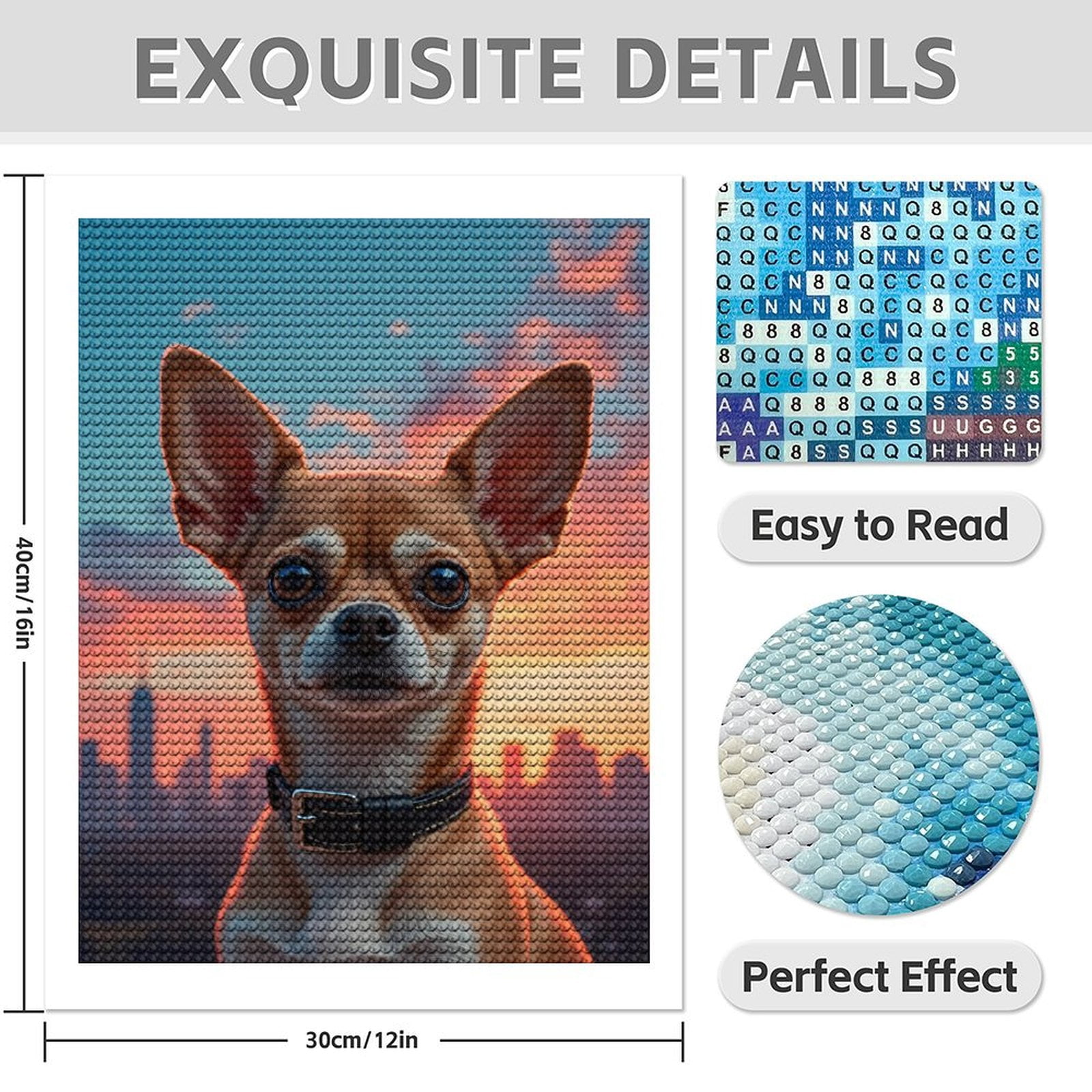 Diamond Art Kits for Adults - 5d Chihuahua Sunset Cityscape Bliss Diamond Painting for Adults, Diamond Art for Adults Beginners, Diamond Painting Kits for Adults for Home Wall Decor