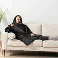 thumbnail image 6 of PAVILIA Blanket Hoodie for Women Black, Sherpa Wearable Blanket Men, Cozy Oversized Sweatshirt Blanket, Warm Fleece Hooded Blanket Sweater with Sleeves and Two Big Pocket, Black, 6 of 9