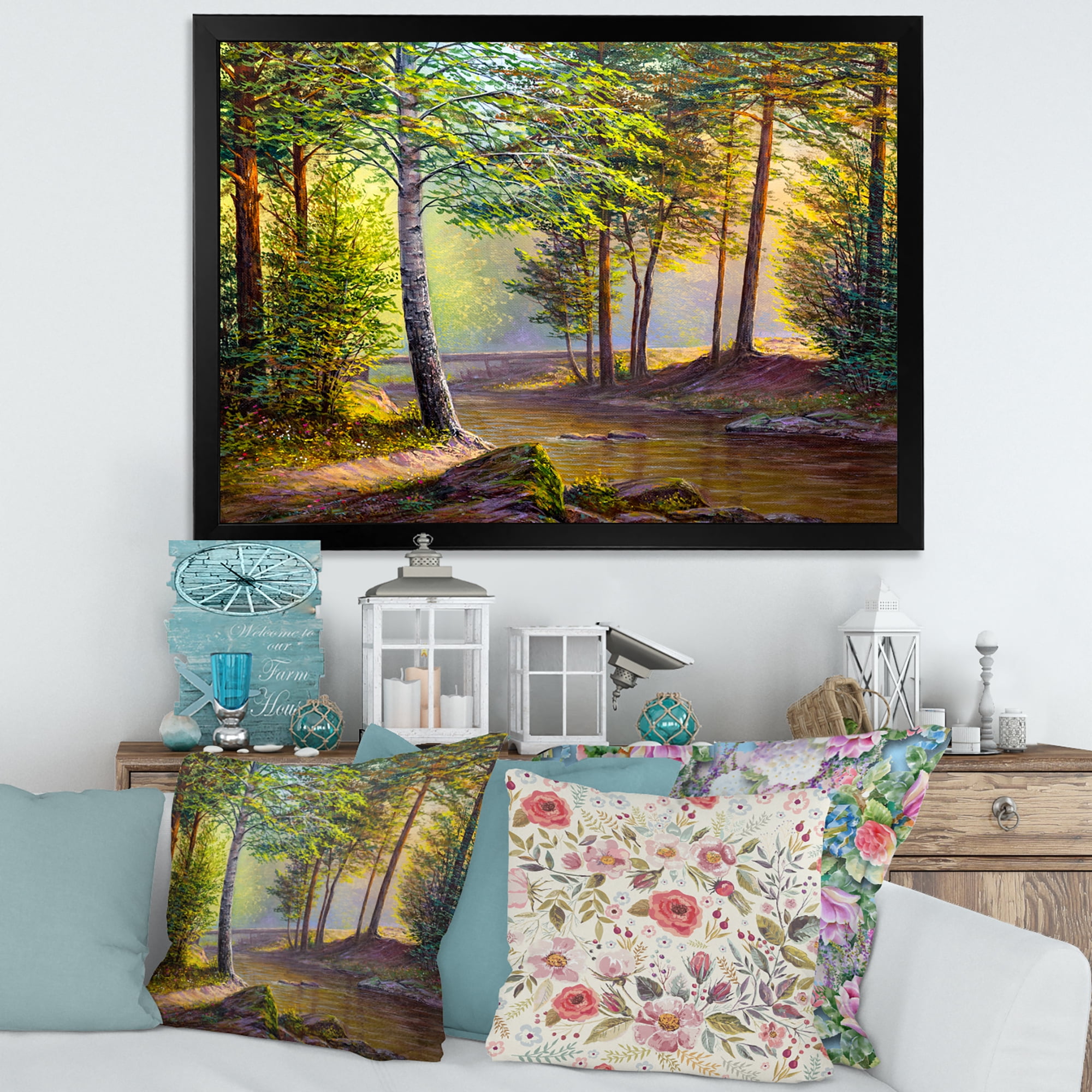 Designart 'Sunrise Glow Through The Awakening Fir Forest' Traditional Framed Art Print