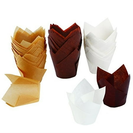 Muffin Wrappers - Resinta 150 Pieces Tulip Baking Paper Cups Cupcake Muffin Liners Wrappers, Brown, Natural and White