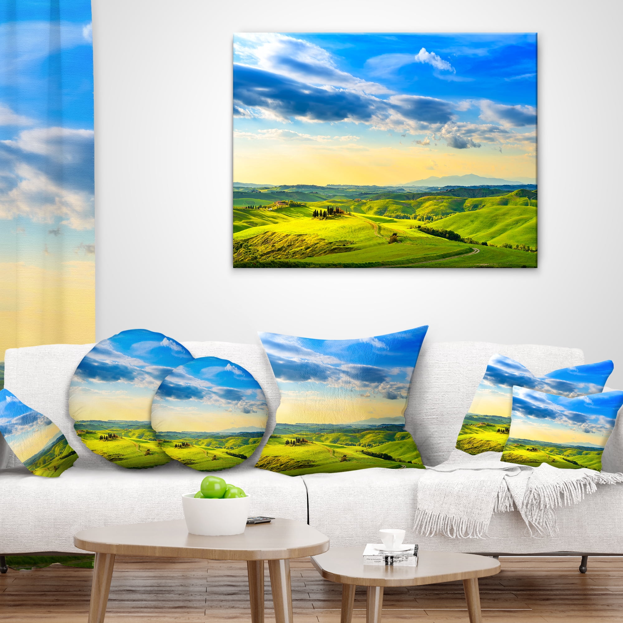 Designart Colorful Tuscany Countryside Farm - Landscape Printed Throw Pillow - 16x16