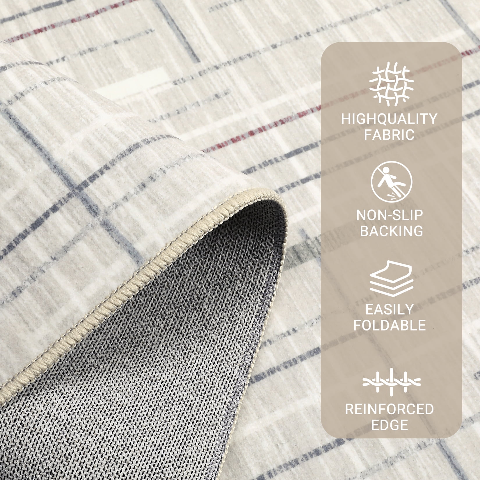 Hasoo Area Rug for Living Room Washable 5x7ft Rug Geometric Grid Rug for Bedroom Dining Room Modern Indoor Carpet Beige