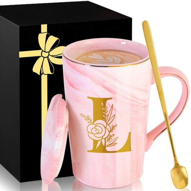 Taza de café de cerámica MNZZ personalizada de mármol rosa con tapa