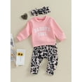 thumbnail image 3 of Bagilaanoe 3PCS Baby Girl Pants Set Toddler Letter Print Long Sleeve Sweatshirt Tops + Leopard Sweatpants + Headband 6M 12M 18M 24M 3T Kids Casual Sweatsuits, 3 of 9