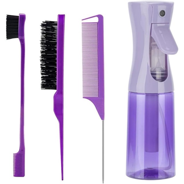 Hair Brush Set with Continuous Spray Bottle,Slick Back Hair Brush Back Brushing, Combing, Slicking Hair
