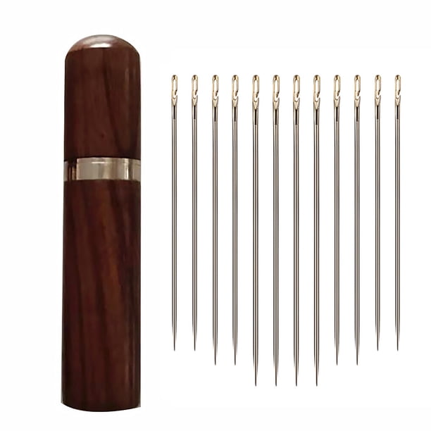 Inteprter Juego de agujas de coser de 12 Uds., caja de almacenamiento de agujas portátil de Natural, cilindro de almacenamiento de agujas De coser 1#