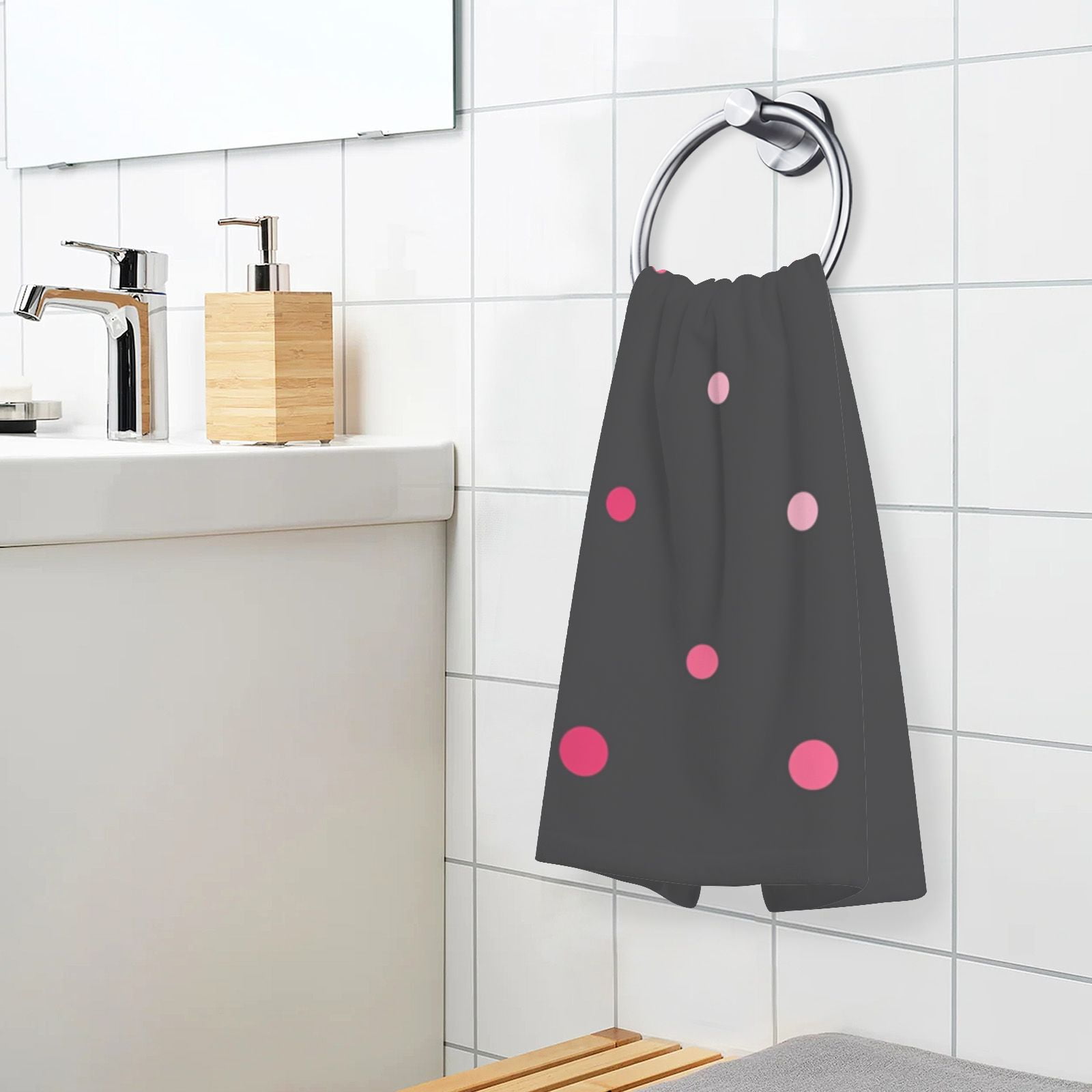 Pink Dots Hand Towels Cotton Bath Towels Large Face Towels Absorbent for Bathroom 2 Packs