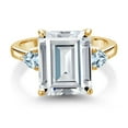 thumbnail image 2 of Gem Stone King 18K Yellow Gold Plated Silver Sky Blue Aquamarine Ring Set with Moissanite (7.72 Cttw) (Size 8), 2 of 3