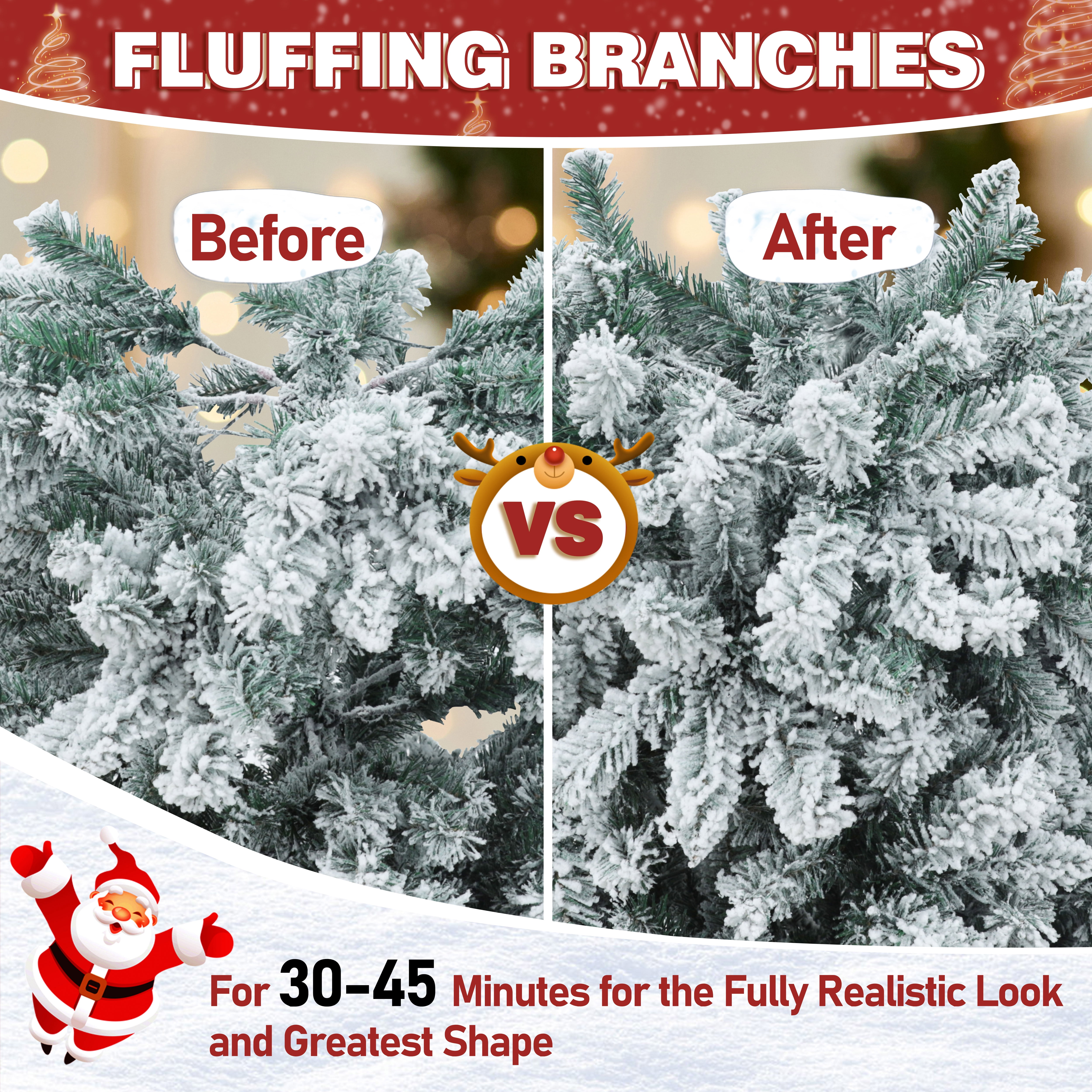 VEIKOUS 6.5ft Pre-Lit Christmas Tree Flocked Pine Tree W/ 350 Multi-Color Changing LED Lights for Holiday, Green