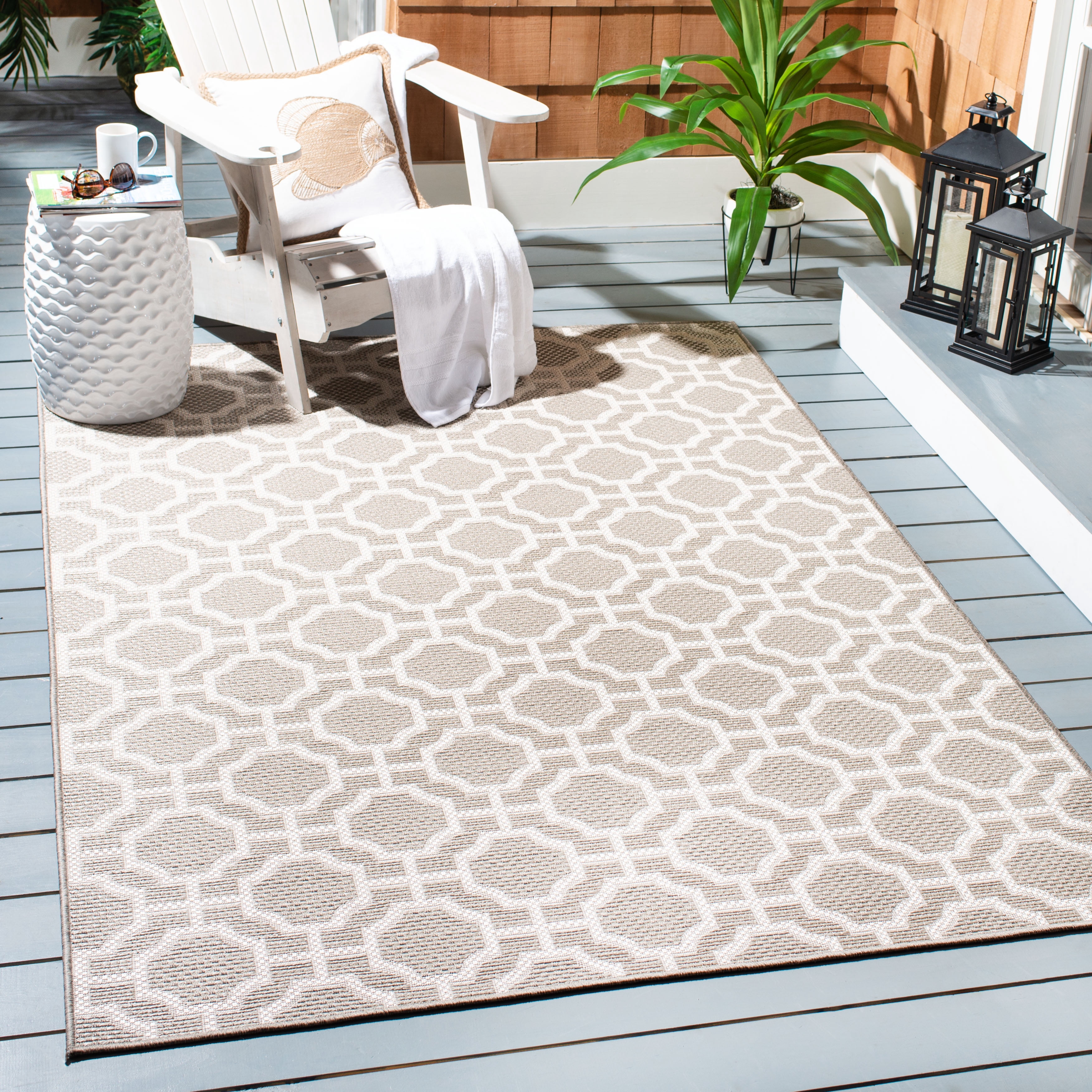 SAFAVIEH Lakeside Augustine Geometric Indoor/Outdoor Area Rug, Beige/Taupe, 9' x 12'