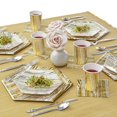 thumbnail image 6 of PARTY DISPOSABLE 36 PC DINNERWARE SET | 18 Dinner Plates | 18 Salad or Dessert Plates | Heavy Duty Paper Plates | Hexagon Wood Design | for Upscale Wedding and Dining (Wood Collection â€“ White/Gold), 6 of 6
