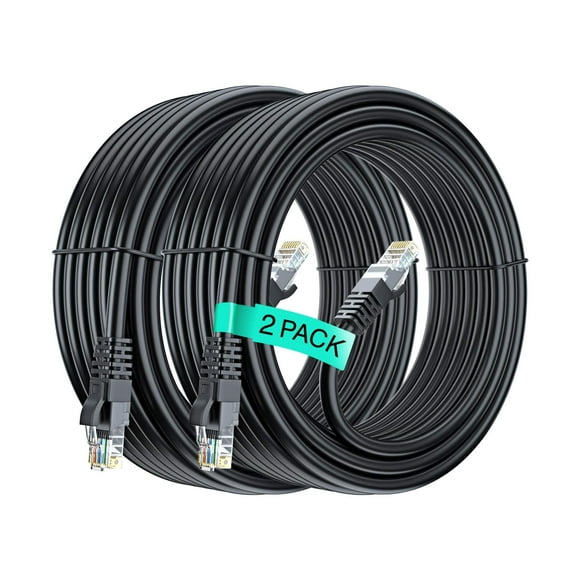 Cat 6 Ethernet Cable 25 ft (2-Pack) - Internet Cable, Cat6 Cable, LAN Cable, Ethernet Cord, Network Cable, Cat 6 Cable, Cat6 Ethernet Cable - Black 25 Feet