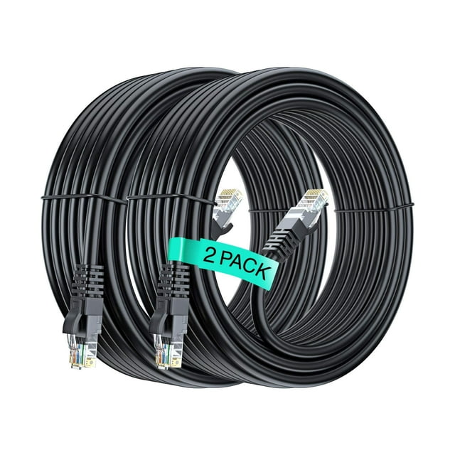 Cat 6 Ethernet Cable 25 ft (2-Pack) - Internet Cable, Cat6 Cable, LAN Cable, Ethernet Cord, Network Cable, Cat 6 Cable, Cat6 Ethernet Cable - Black 25 Feet