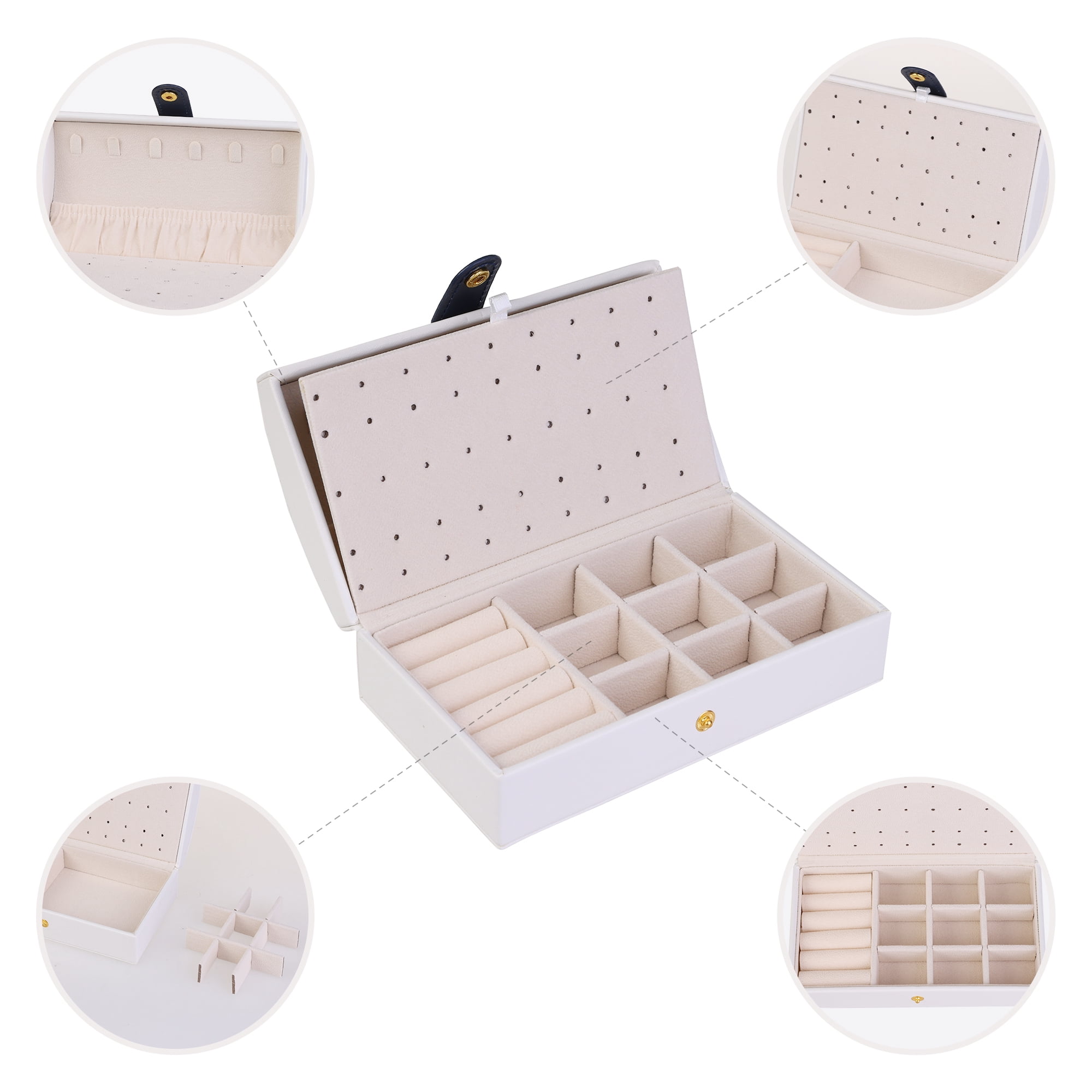 Unique Bargains Jewelry Box Small Portable PU Leather Jewelry Organizer Case Storage White