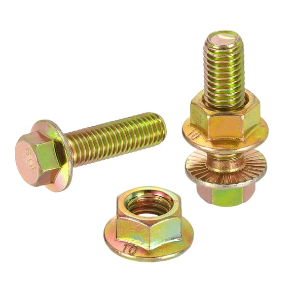 M10x35mm 5Pcs Carbon Steel Flanged Hex Bolts with Nuts, Fully Threaded
