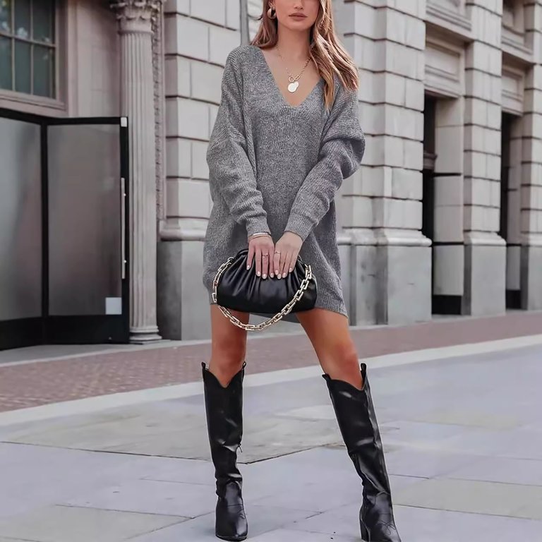 oversized grey sweater dress Grey Sweater Dress, Plus Size Maxi Dress, V neck Knit Sweater women, oversized long sweater, Plus Size Clothing, Bohemian Clothing,